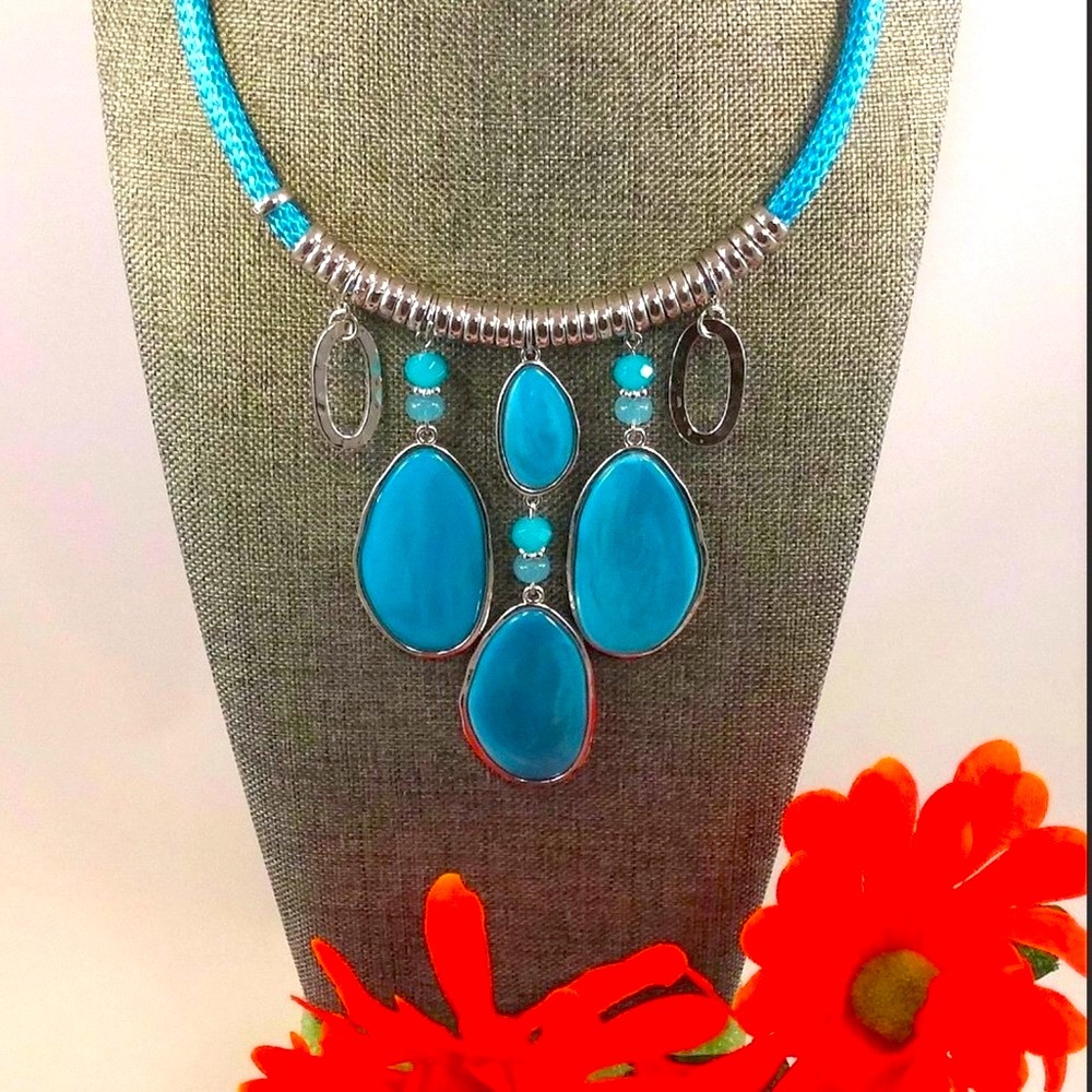 Silver and turquoise color pendant necklace